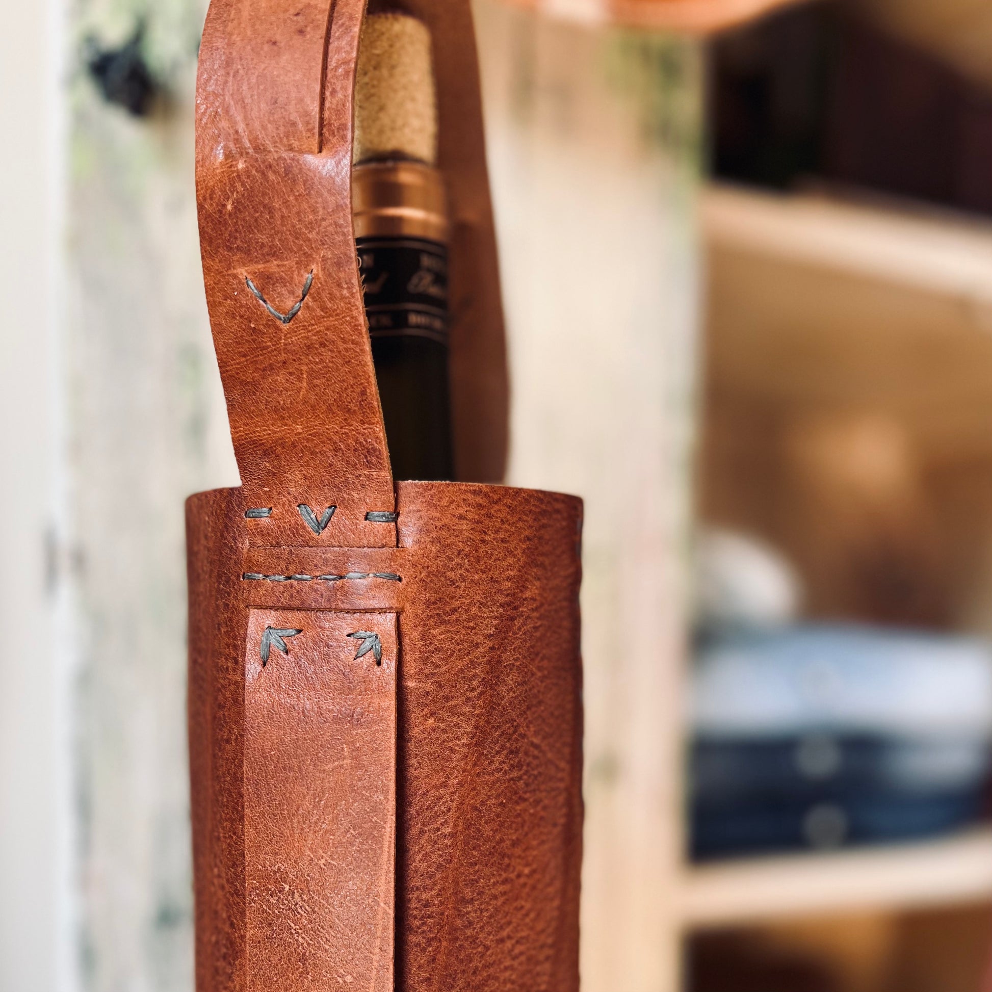 1974 Whiskey Leather Tote Detailing