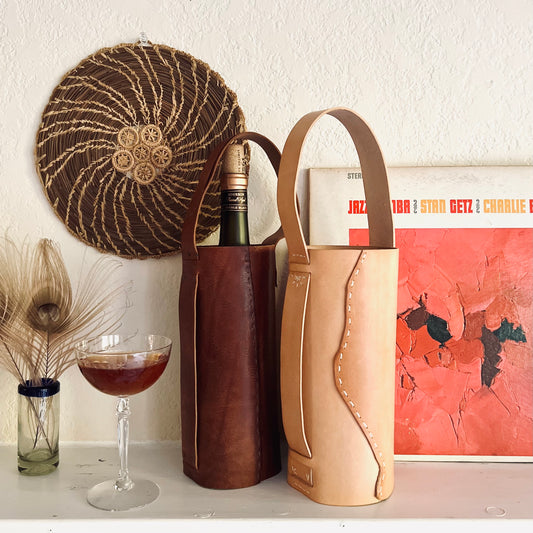 1974 Whiskey & Wine Tote | Handmade Veg-Tan Wine or Bottle Carrier