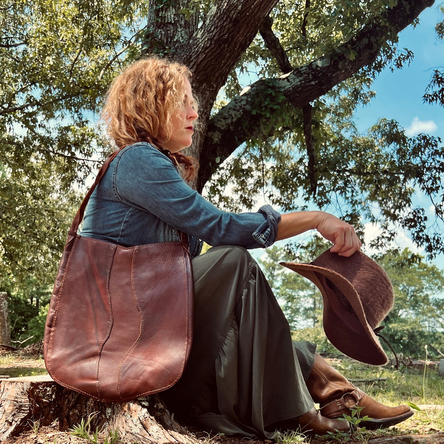 1974 Savannah River Leather Hobo Bag in Chestnut (RTS)