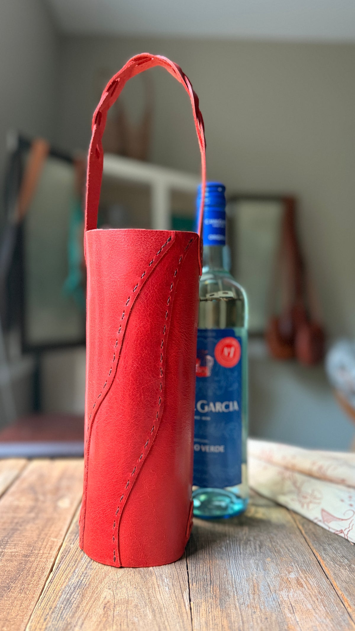 1974 Whiskey & Wine Tote | Handmade Veg-Tan Wine or Bottle Carrier