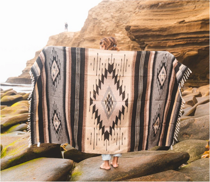 Brown Diamond Wool Mexican Blanket