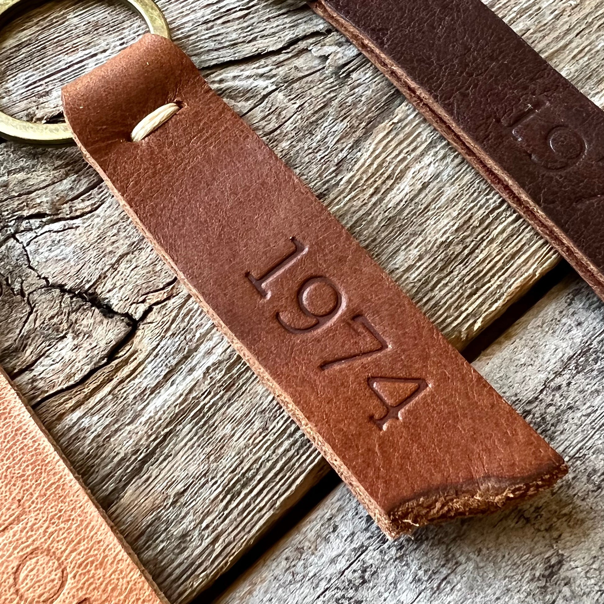 1974 Branded Leather Key Fob In Hickory