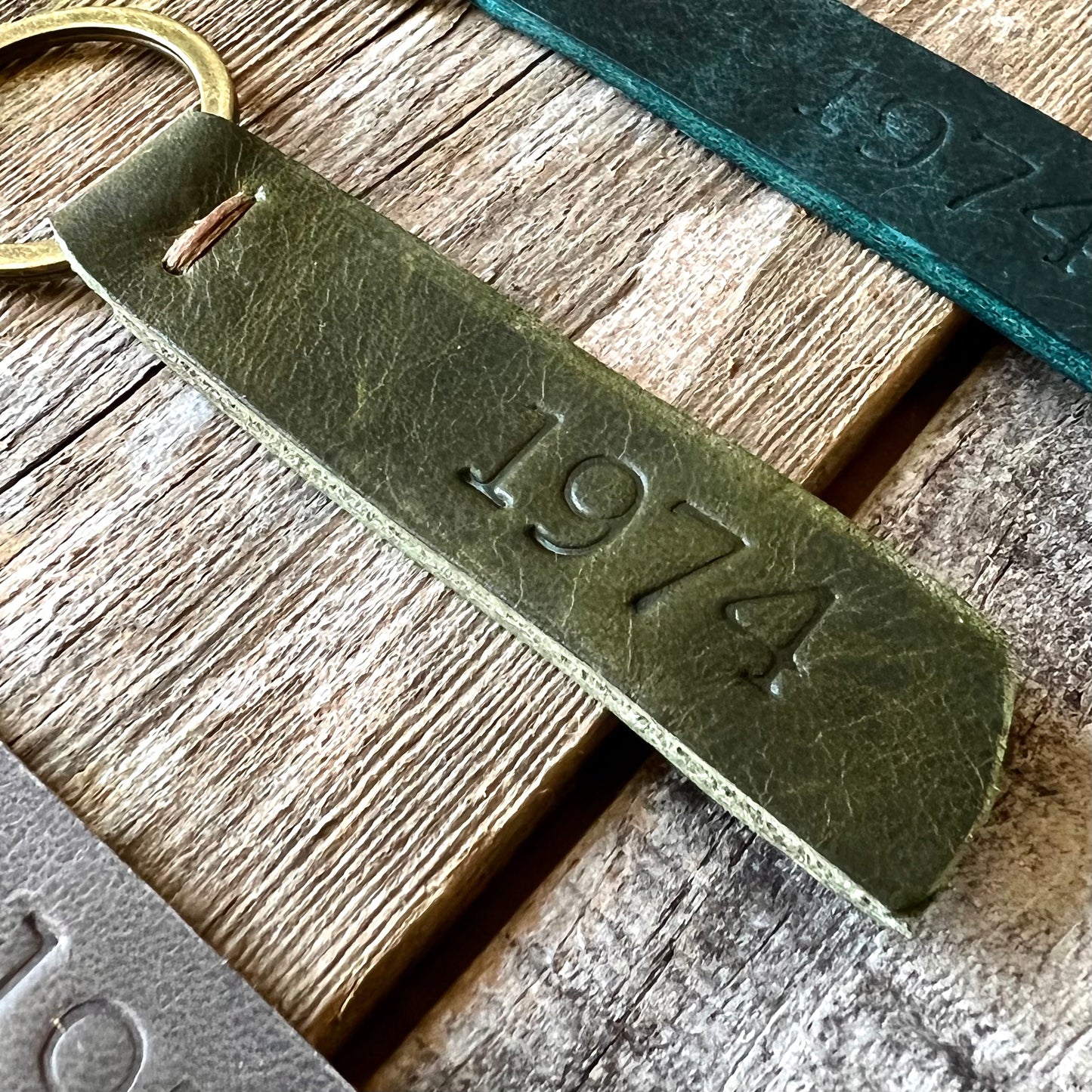 1974 Branded Leather Key Fob in Forest