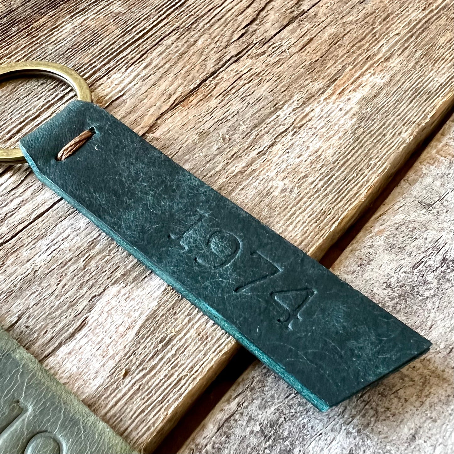 1974 Branded Leather Key Fob in Sea