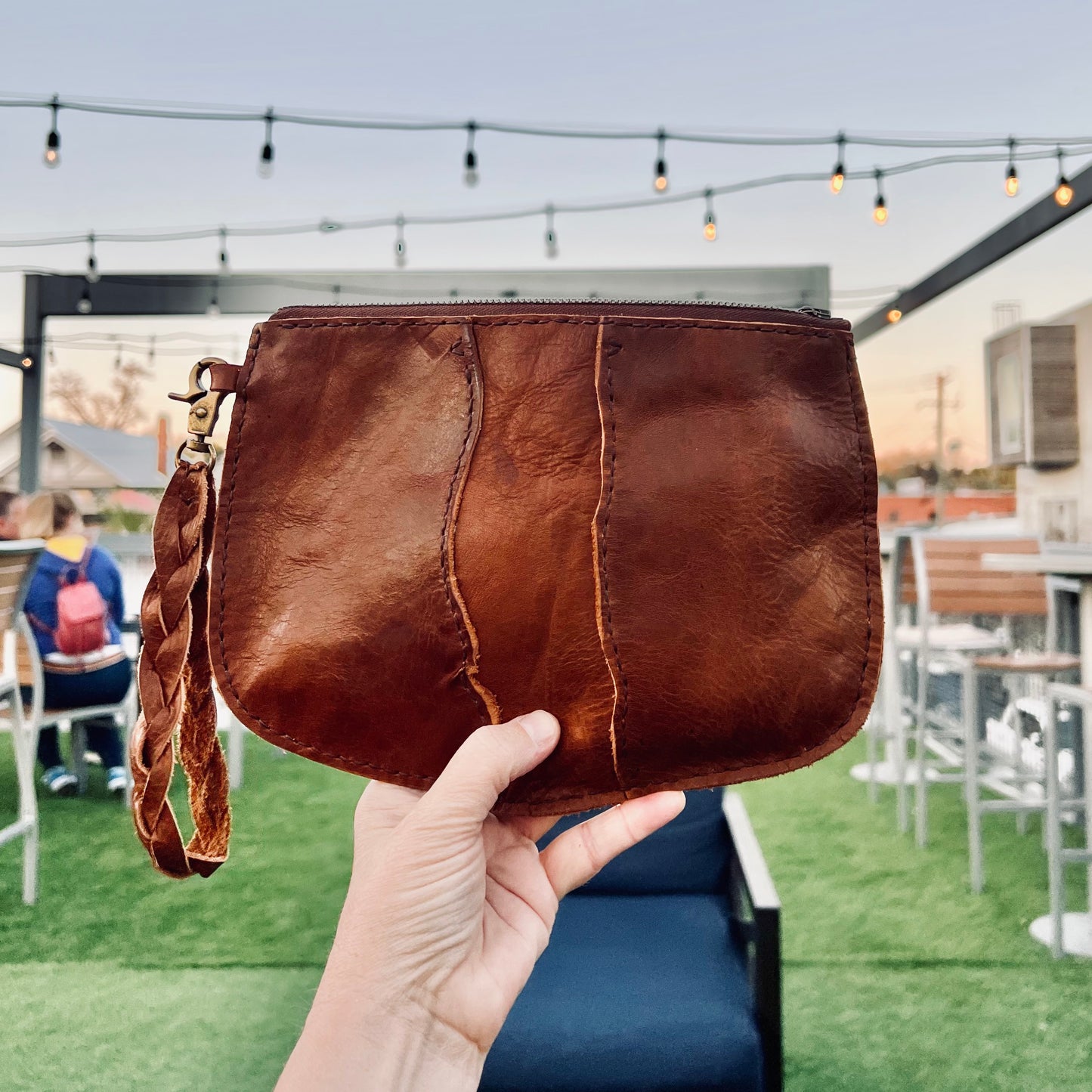 1974 Broad River Leather Wristlet hanging out in Starland Yard, Savannah