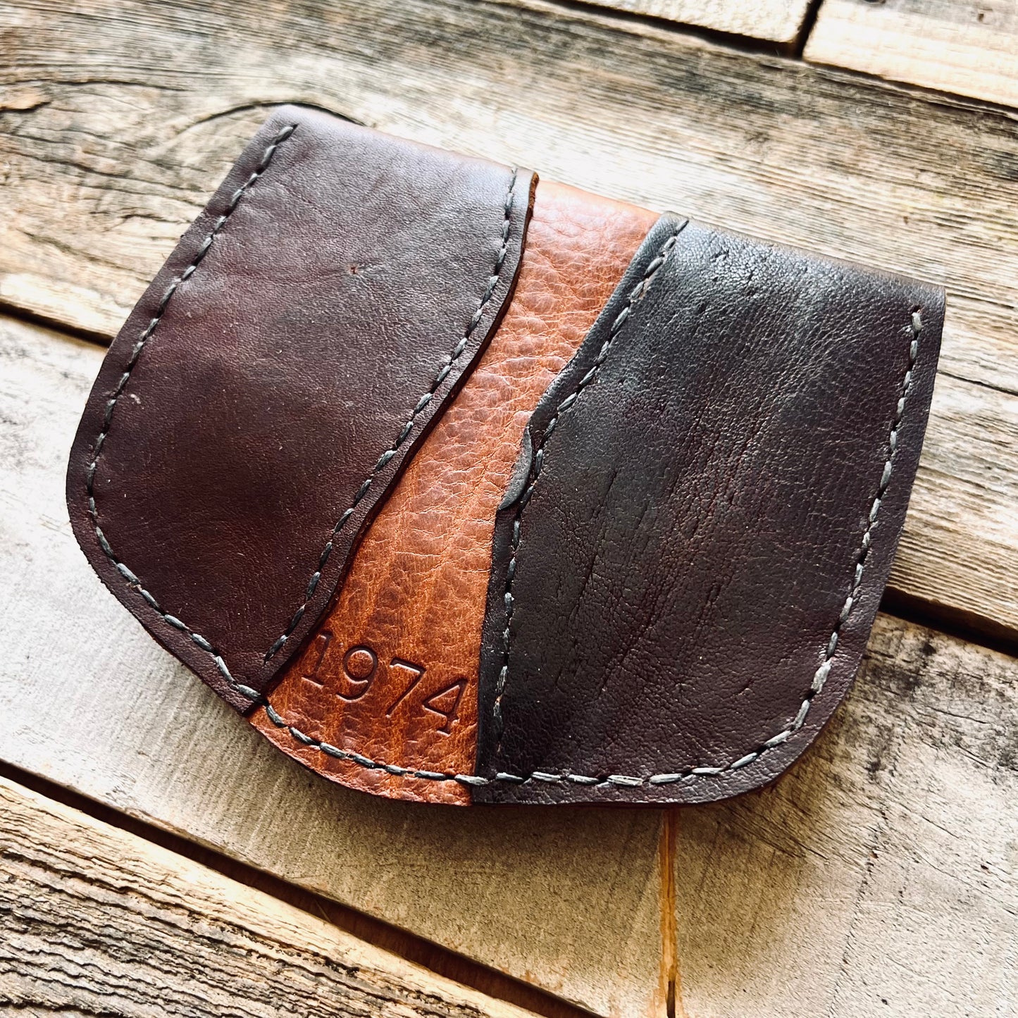 1974 Thames River Wallet in Chestnut & Hickory and 1974 branded into the leather on the back