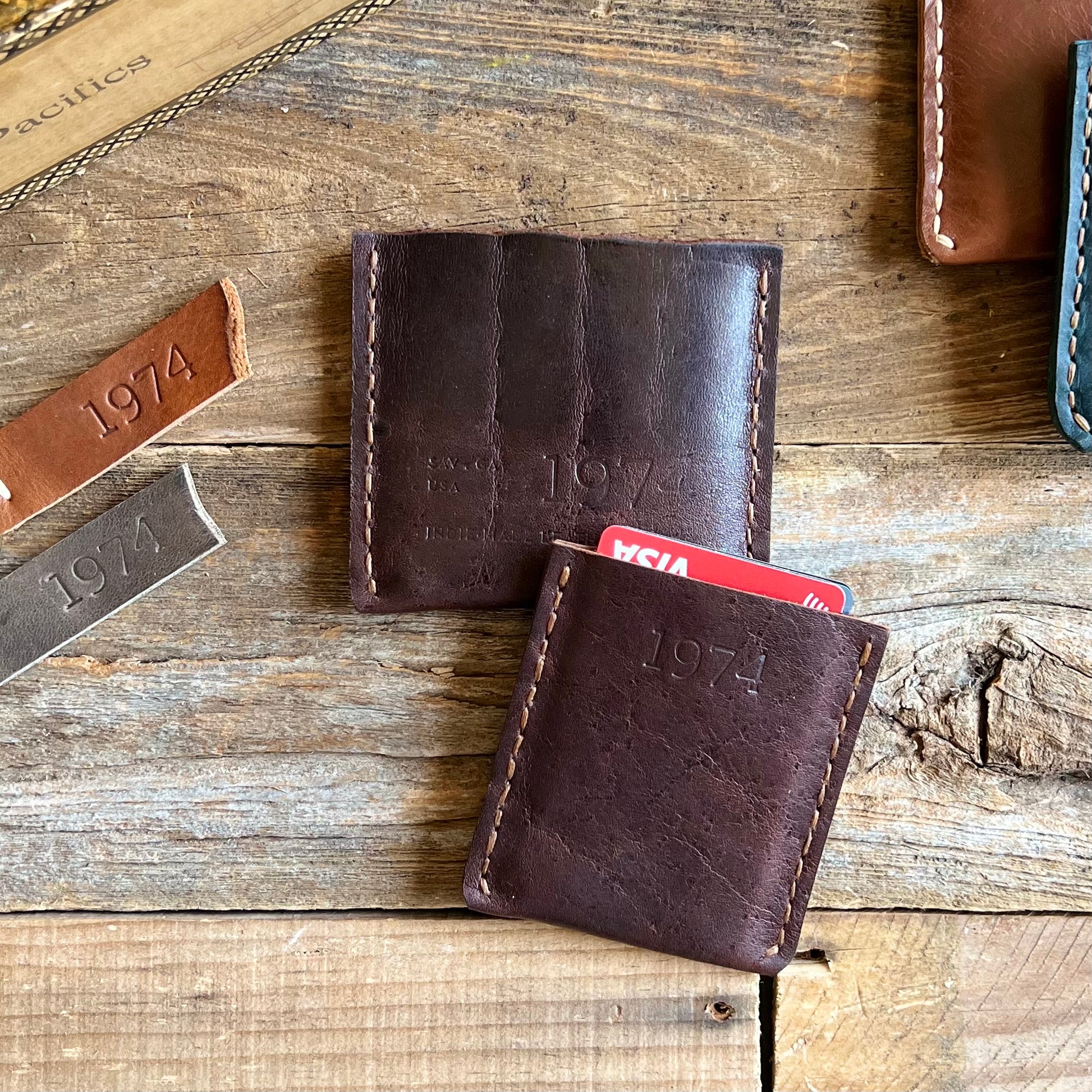 1974 Lucas Leather Wallet in Chestnut with Rustic Gold stitching