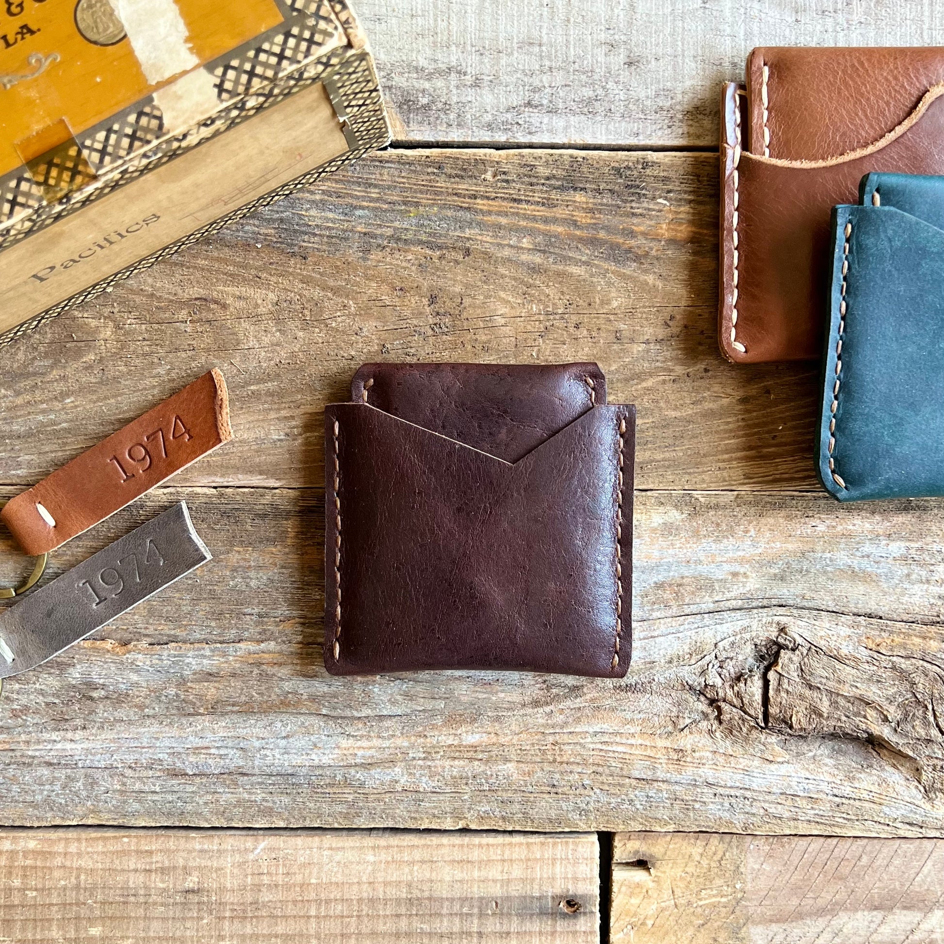 Handmade Leather Card Holder - The Finnigan Wallet Black / Navy