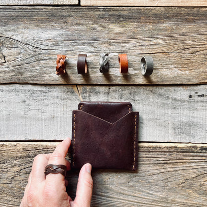 1974 Dakota Leather Rings featuring 1974 Lucas Wallet and Braided Ring in Chestnut
