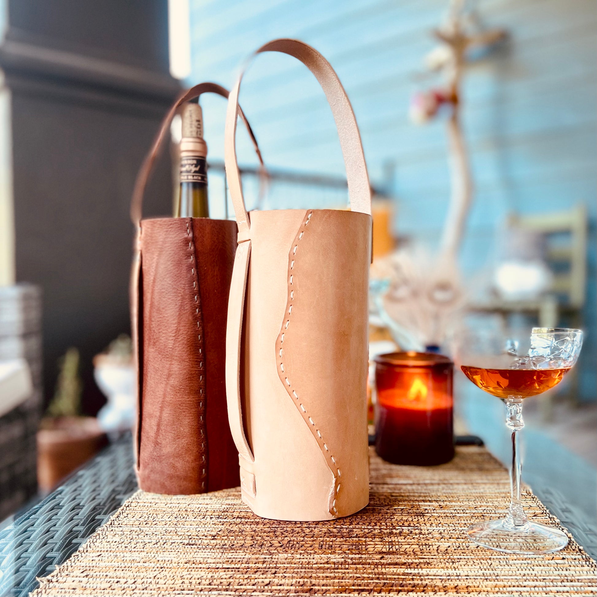 Wine Carrier. For One Bottle Leather Wine Tote. Wine Holder